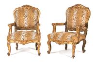 A Pair of Louis XV Style Carved Giltwood Fauteuils — EARLY 20TH CENTURY