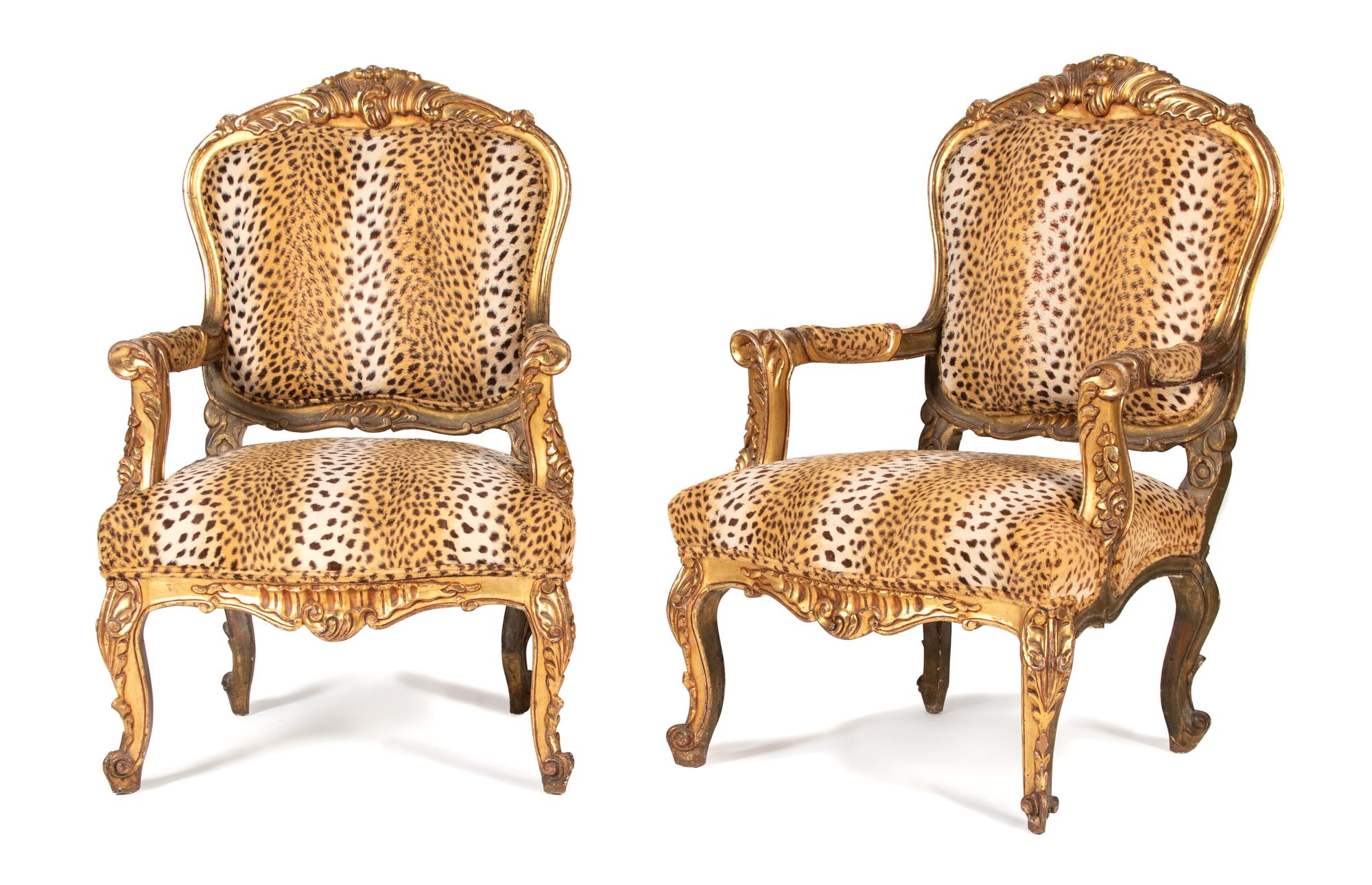 A Pair of Louis XV Style Carved Giltwood Fauteuils — EARLY 20TH CENTURY
