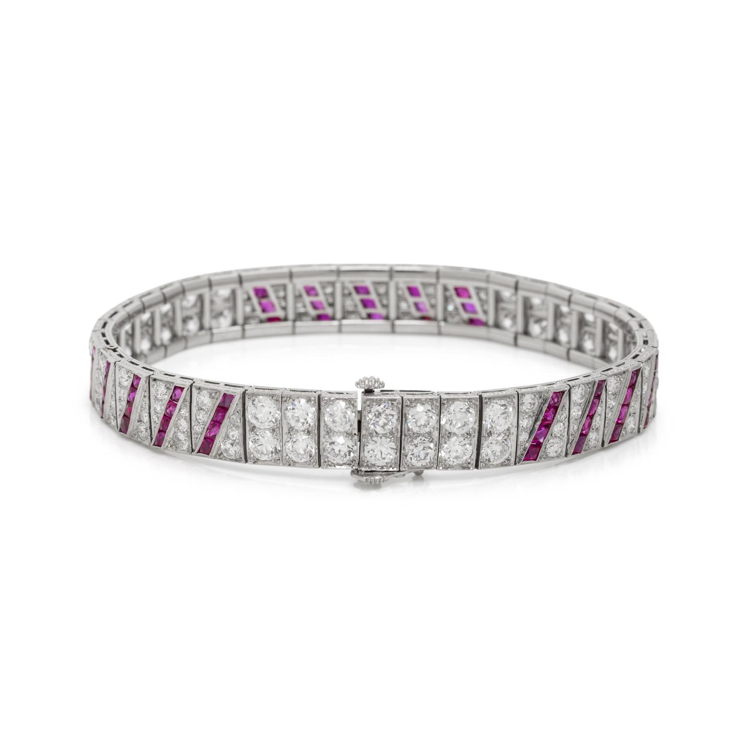ART DECO, PLATINUM, DIAMOND AND RUBY BRACELET