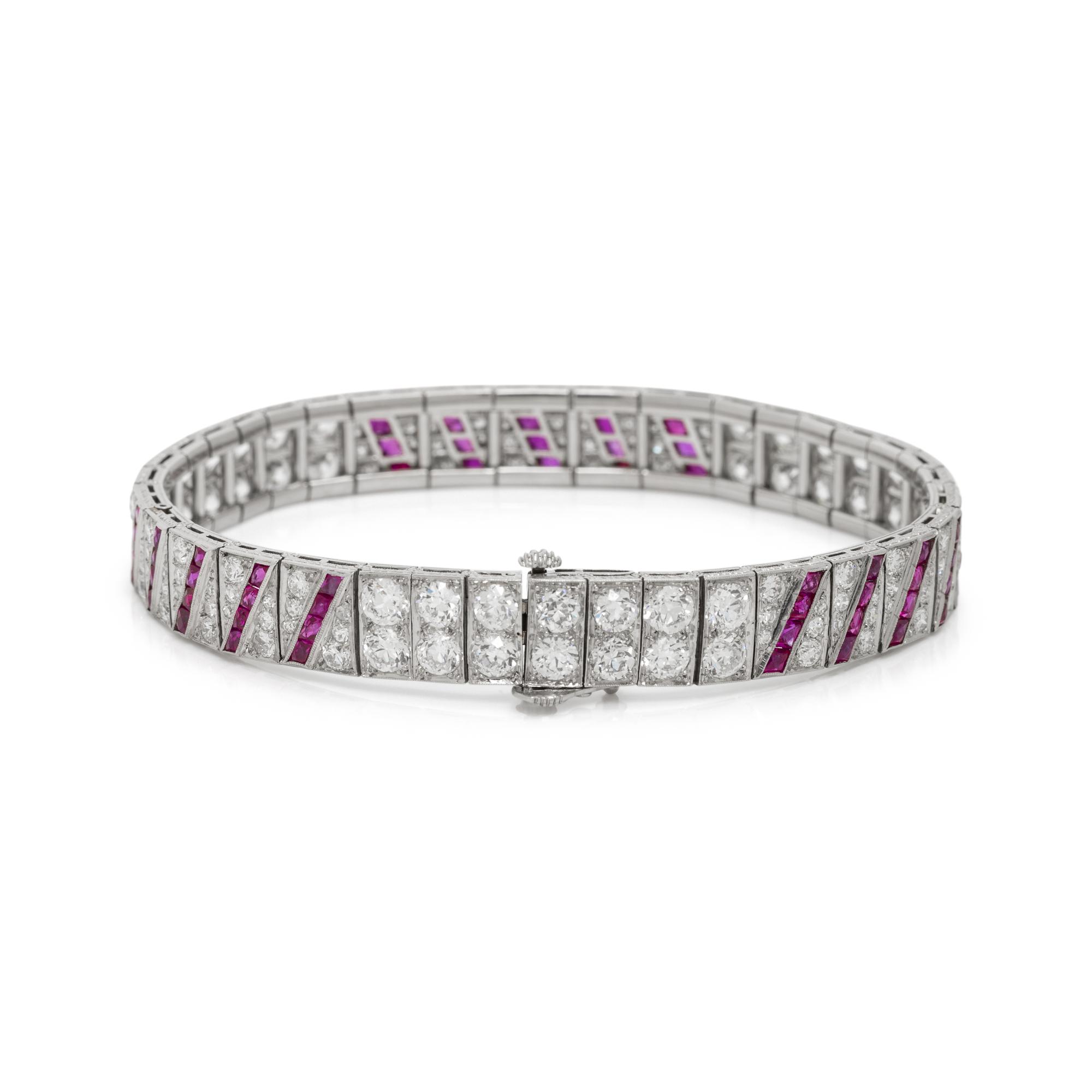 ART DECO, PLATINUM, DIAMOND AND RUBY BRACELET