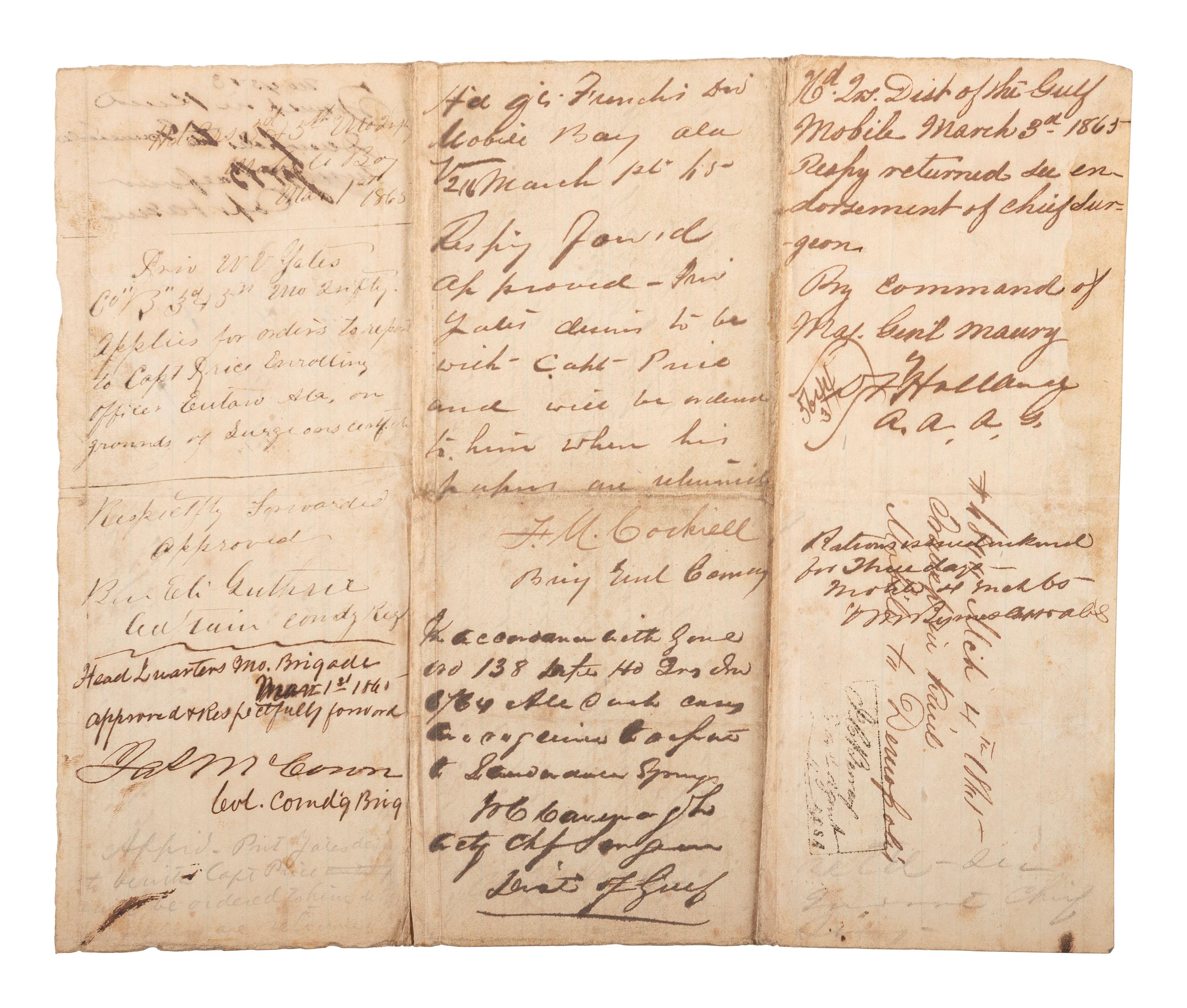 [CIVIL WAR]. A group of 4 items identified to CSA Private William V. Yates, 3rd Missouri Infantry, incl. war-date documents and tintype.