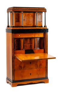 An Austrian Biedermeier Parcel Ebonized Fall-Front Secretary Height 69 1/2 x width 35 x depth 18 inches. — 19TH CENTURY