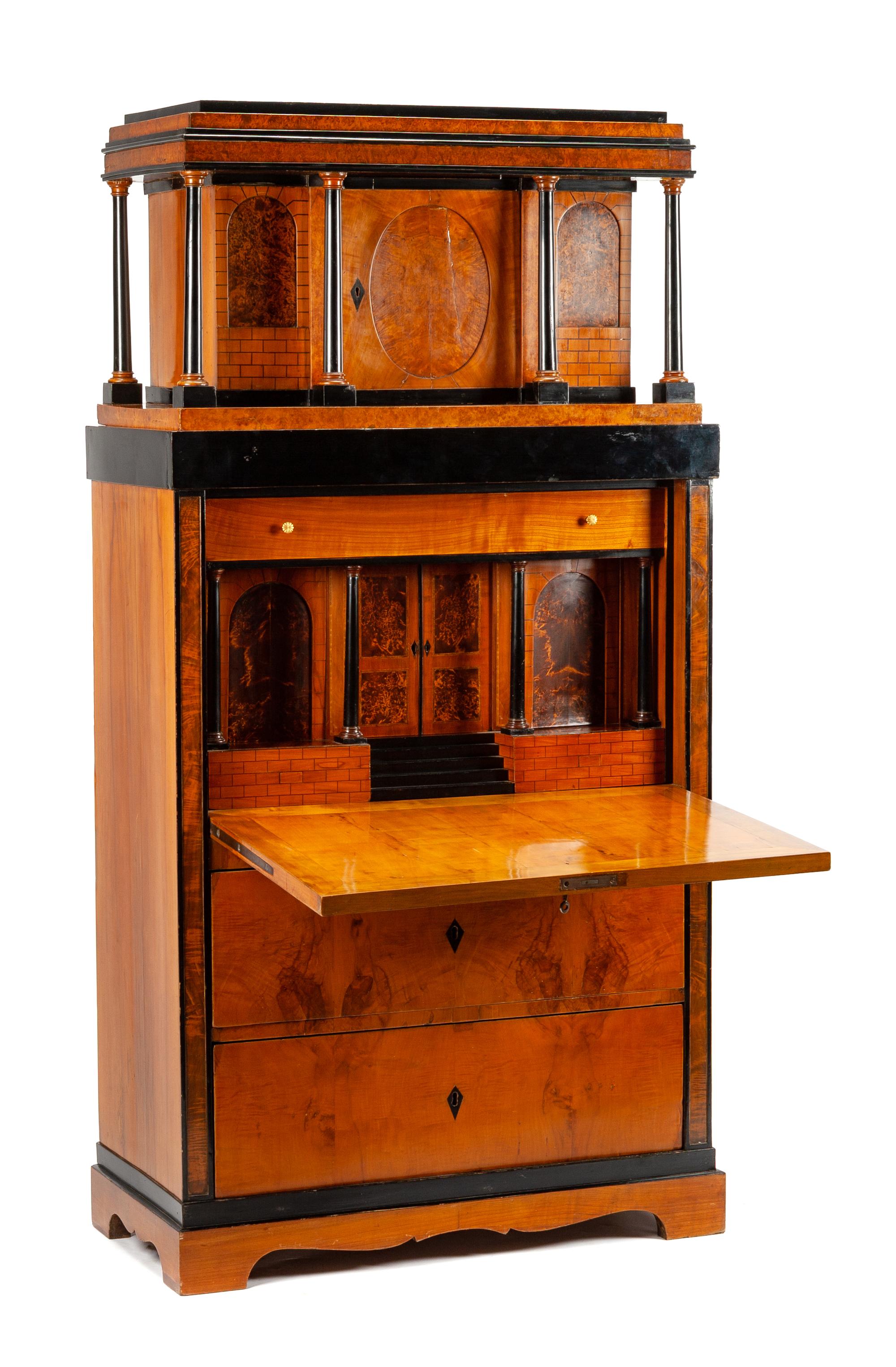 An Austrian Biedermeier Parcel Ebonized Fall-Front Secretary Height 69 1/2 x width 35 x depth 18 inches. — 19TH CENTURY