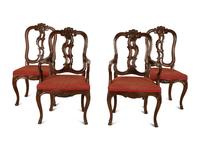 A Suite of Fourteen Italian Baroque Style Walnut Dining Chairs — 19th Century