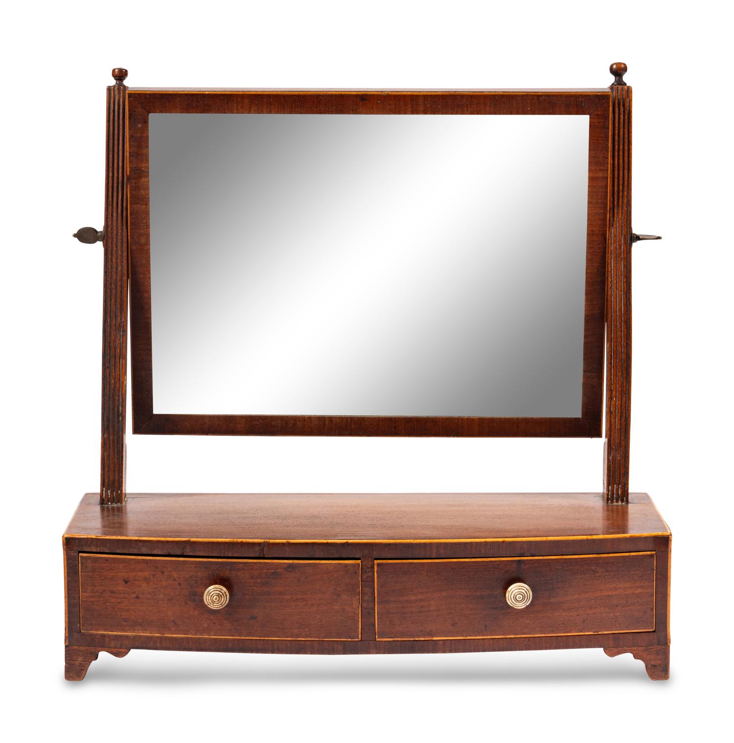 A George III Satinwood-Strung Mahogany Dressing Mirror