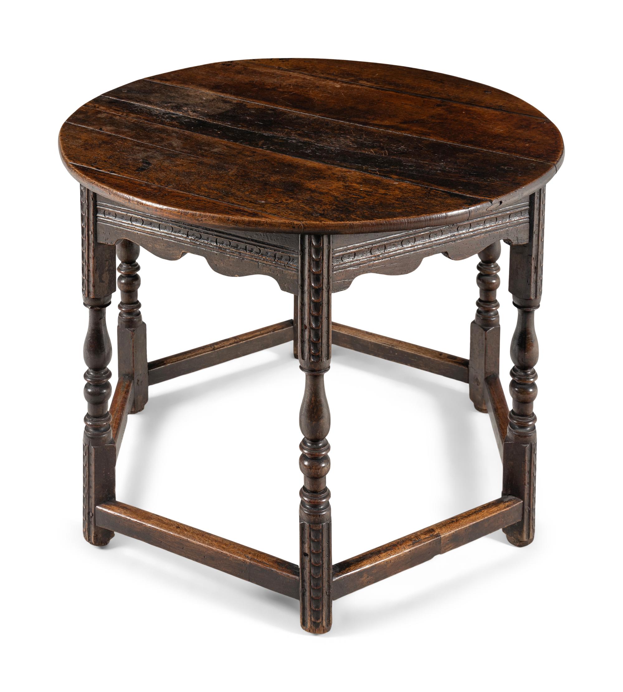 A William and Mary Carved Walnut and Oak Octagonal-Base Side Table