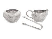 A Set of Three Chinese Export Silver Tea Wares