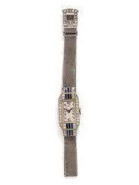 GÜBELIN, PLATINUM, DIAMOND, SYNTHETIC SAPPHIRE AND BLACK ONYX WATCH