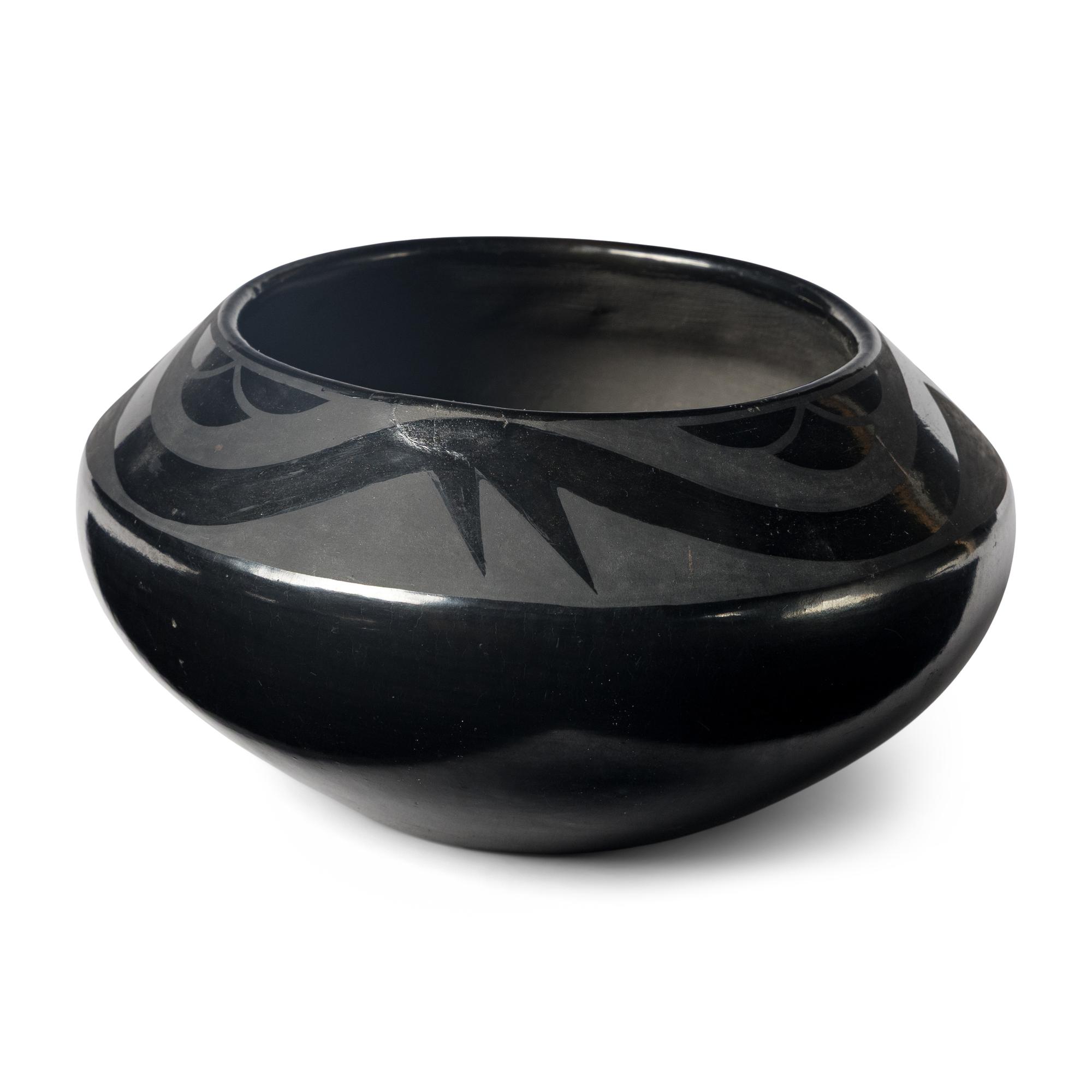 Maria and Santana Martinez (San Ildefonso, 1887-1980 / 1909-2002) — Blackware Pottery Bowl, with Avanyu 1943-1956