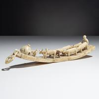 Inupiat Carved Miniature Model, Herding Reindeer