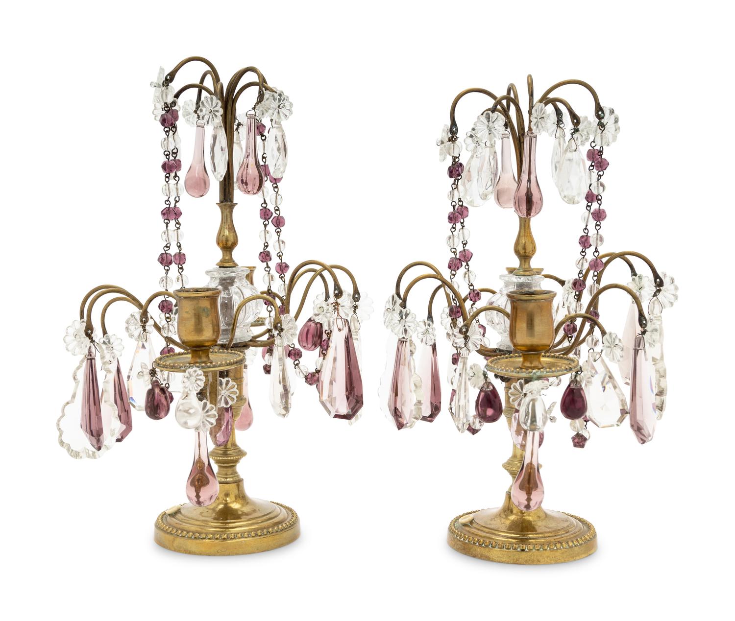 A Pair of French Gilt Metal Two-Light Candelabra