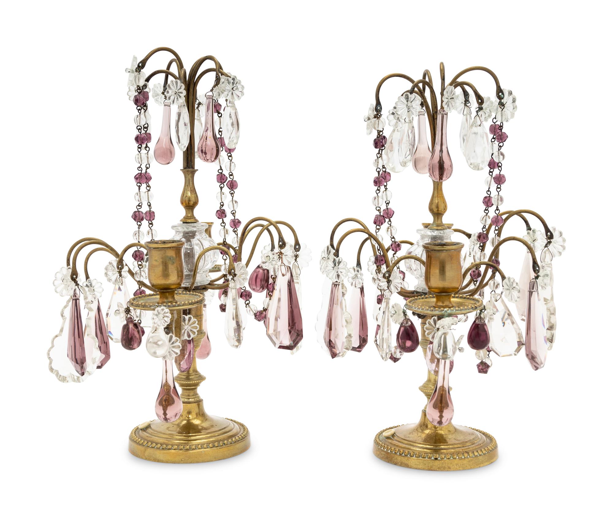 A Pair of French Gilt Metal Two-Light Candelabra