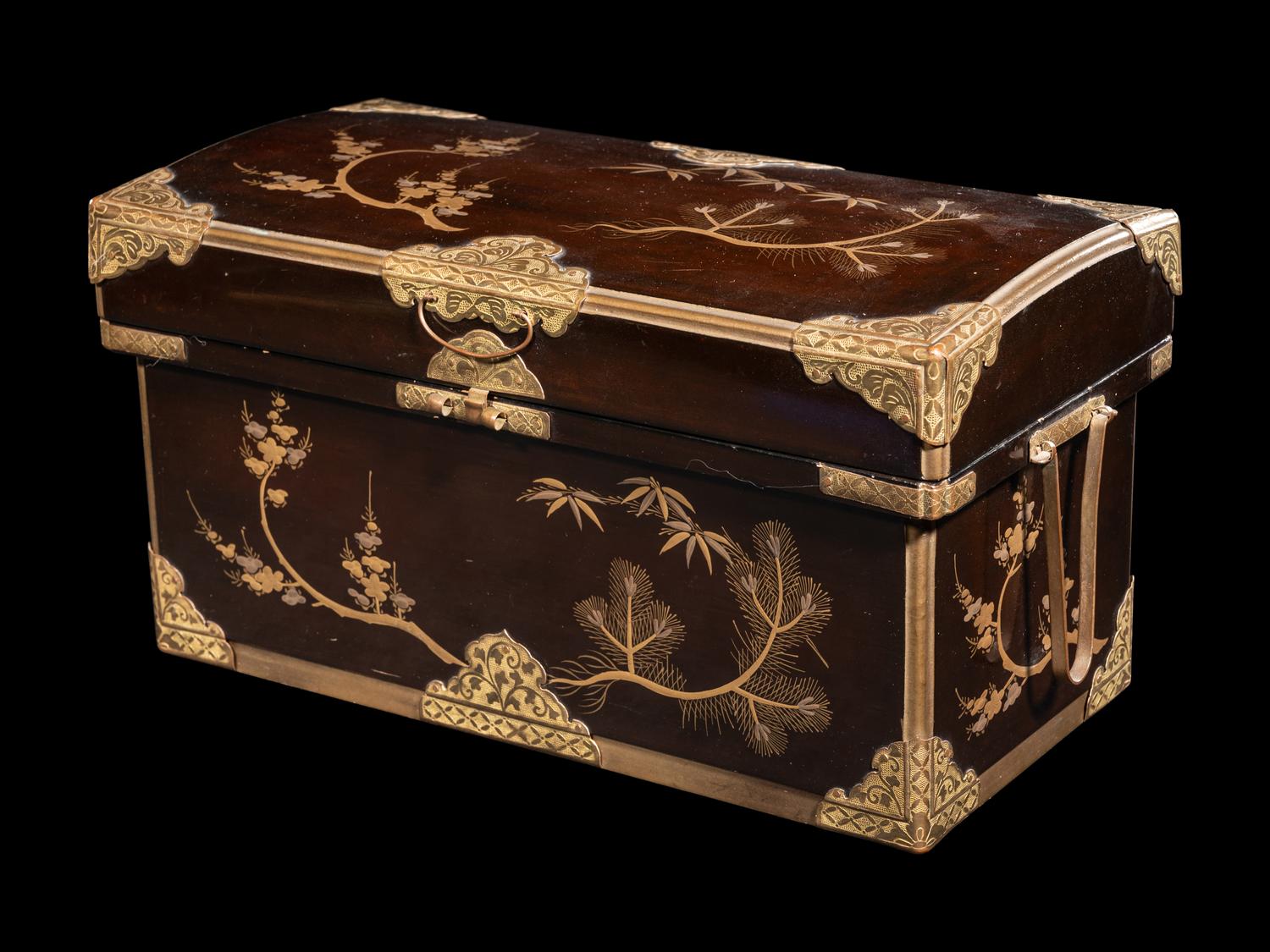 Three Japanese Lacquered and Metal Mounted Storage Boxes