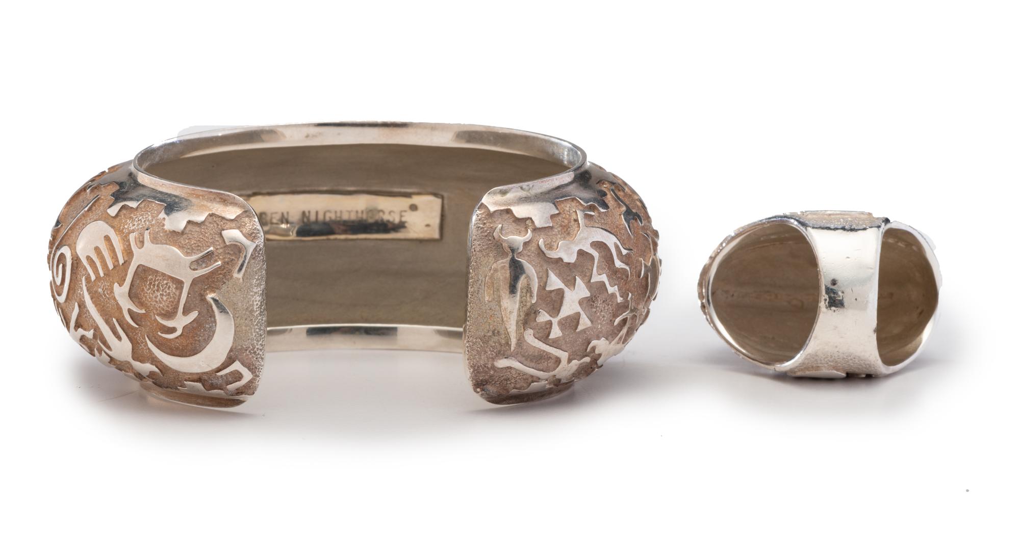 Sterling Silver Cast Ring and Cuff Bracelet, with Petroglyph Design Lot is located and will ship from Denver, Colorado.