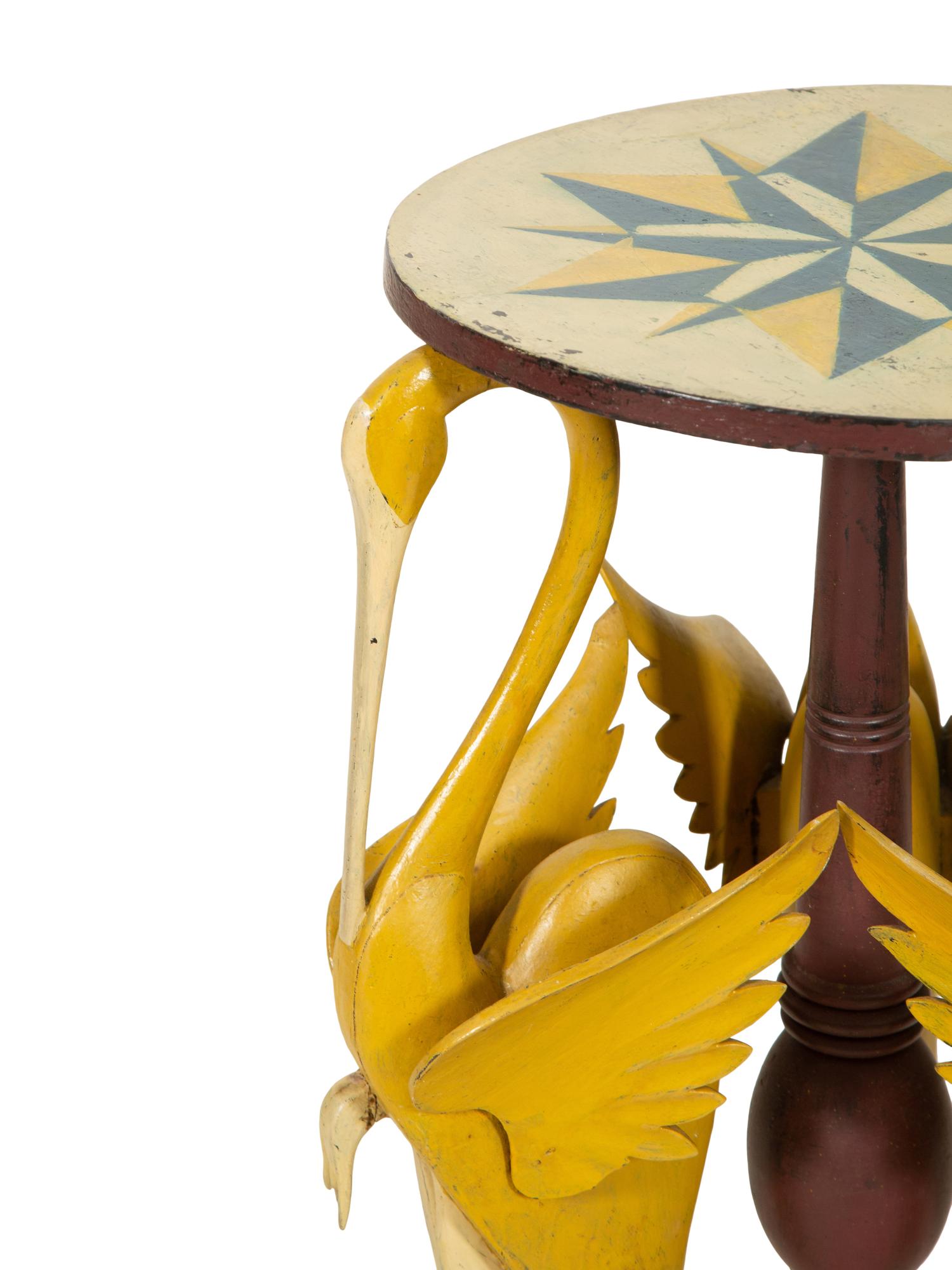 A Whimsical Italian Painted Figural Stork Pedestal Table