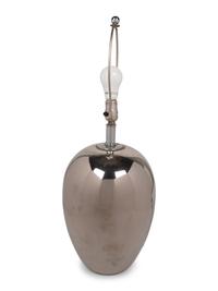 A Silvered Table Lamp with a Quail Feather Shade