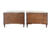 A Pair of Swedish Neoclassical Gilt Metal Mounted Mahogany Marble-Top Commodes