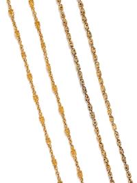 TWO YELLOW GOLD FANCY LINK LONG CHAINS