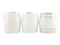 Three English Parcel-Gilt Porcelain Counter Top Liquor Dispensers