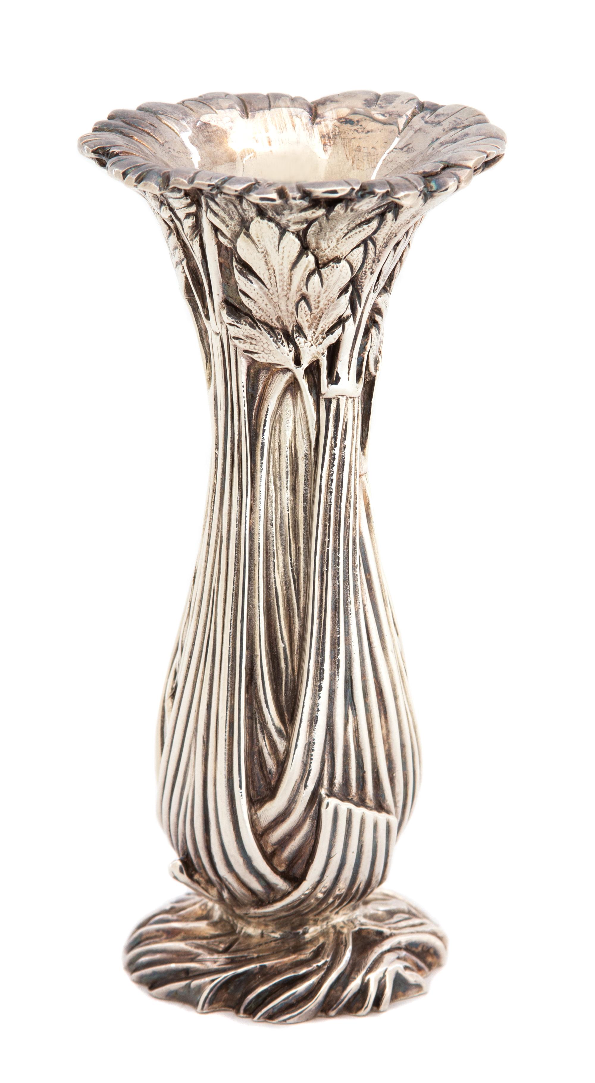 A Christofle Silver Plate on Bronze Bud Vase Height 5 1/4 inches. — 20TH CENTURY