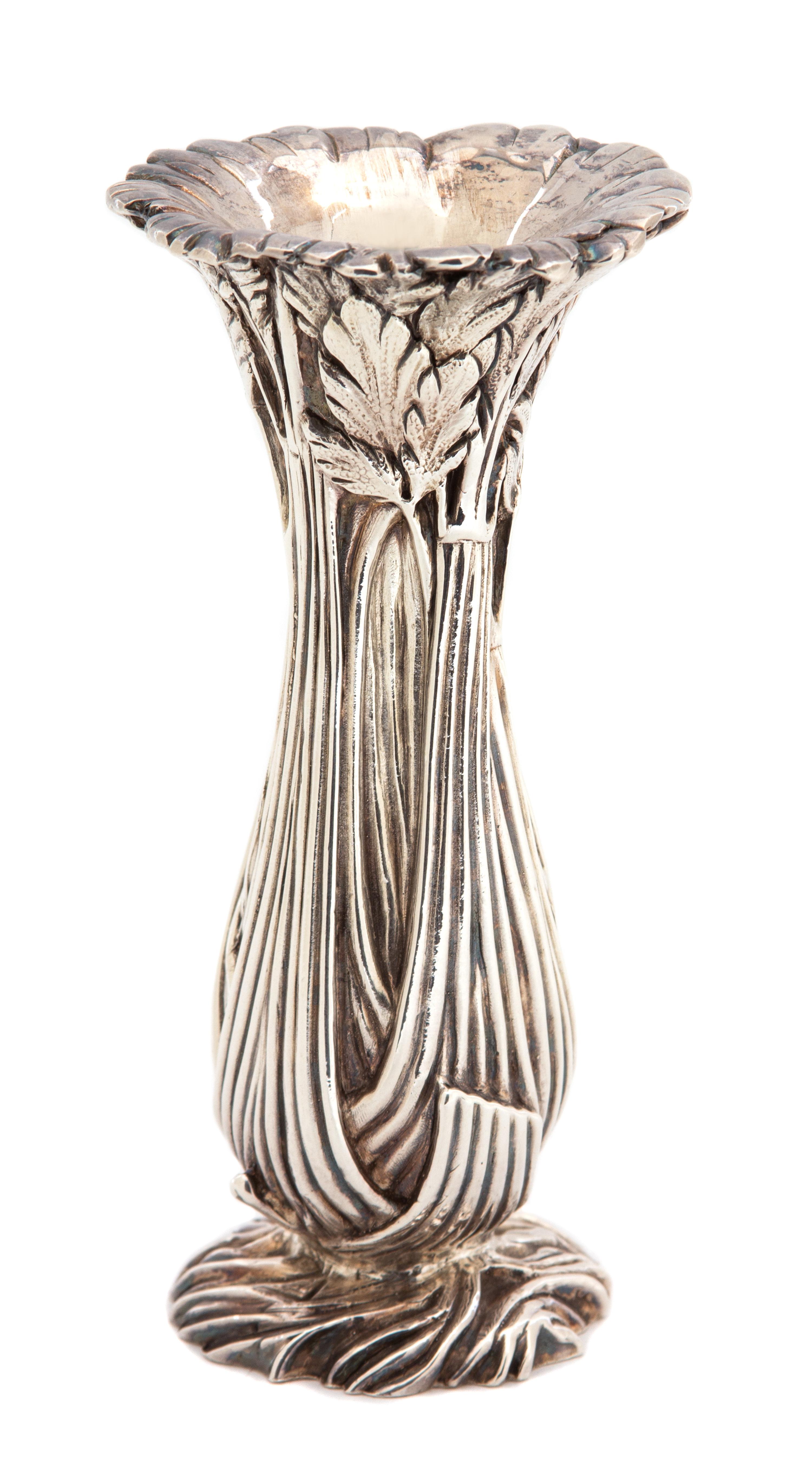 A Christofle Silver Plate on Bronze Bud Vase Height 5 1/4 inches. — 20TH CENTURY