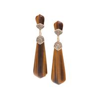 YELLOW GOLD, TIGER'S EYE, AND MULTICOLORED DIAMOND EARRINGS
