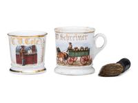 Two Porcelain Occupational Shaving Mugs with Draughtscenes