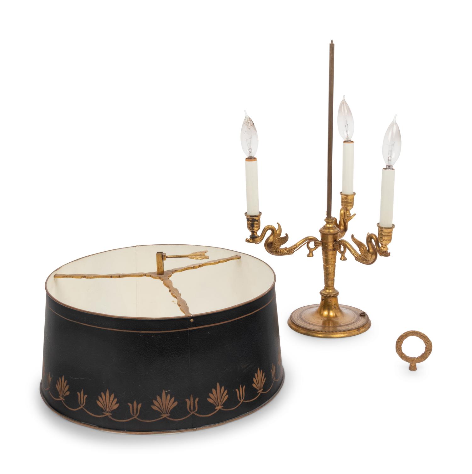 An Empire Style Gilt Bronze Three-Light Bouillotte Lamp
