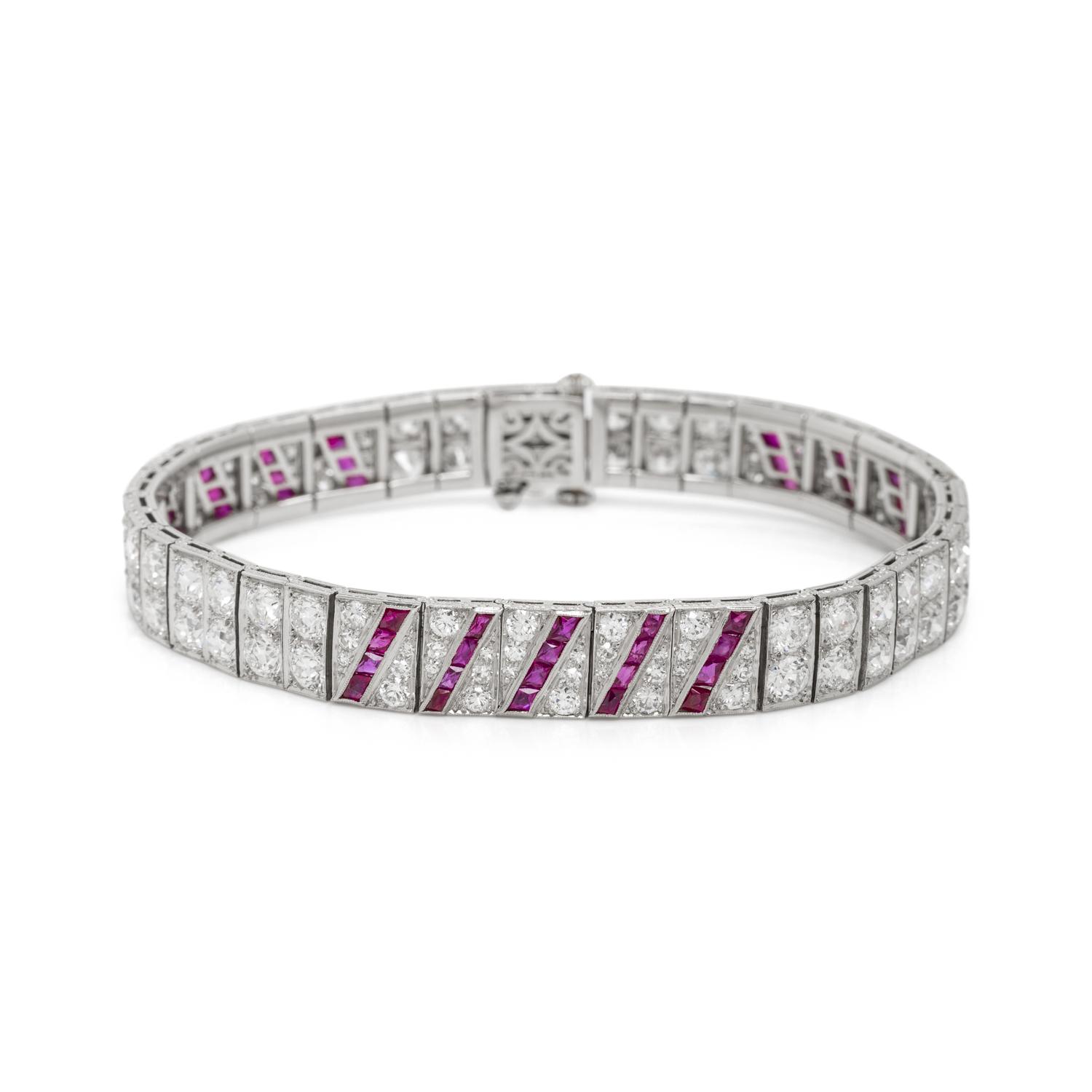 ART DECO, PLATINUM, DIAMOND AND RUBY BRACELET