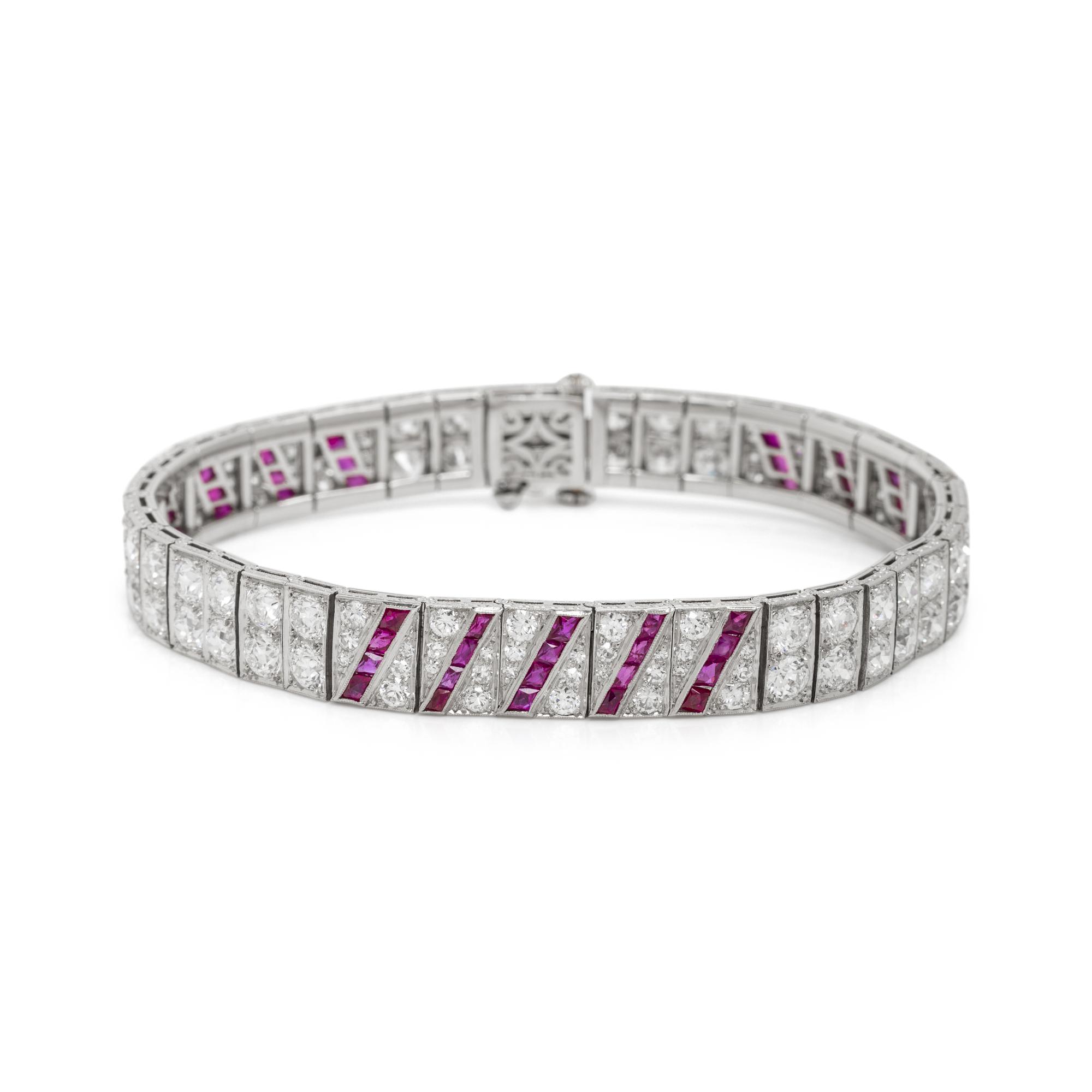 ART DECO, PLATINUM, DIAMOND AND RUBY BRACELET
