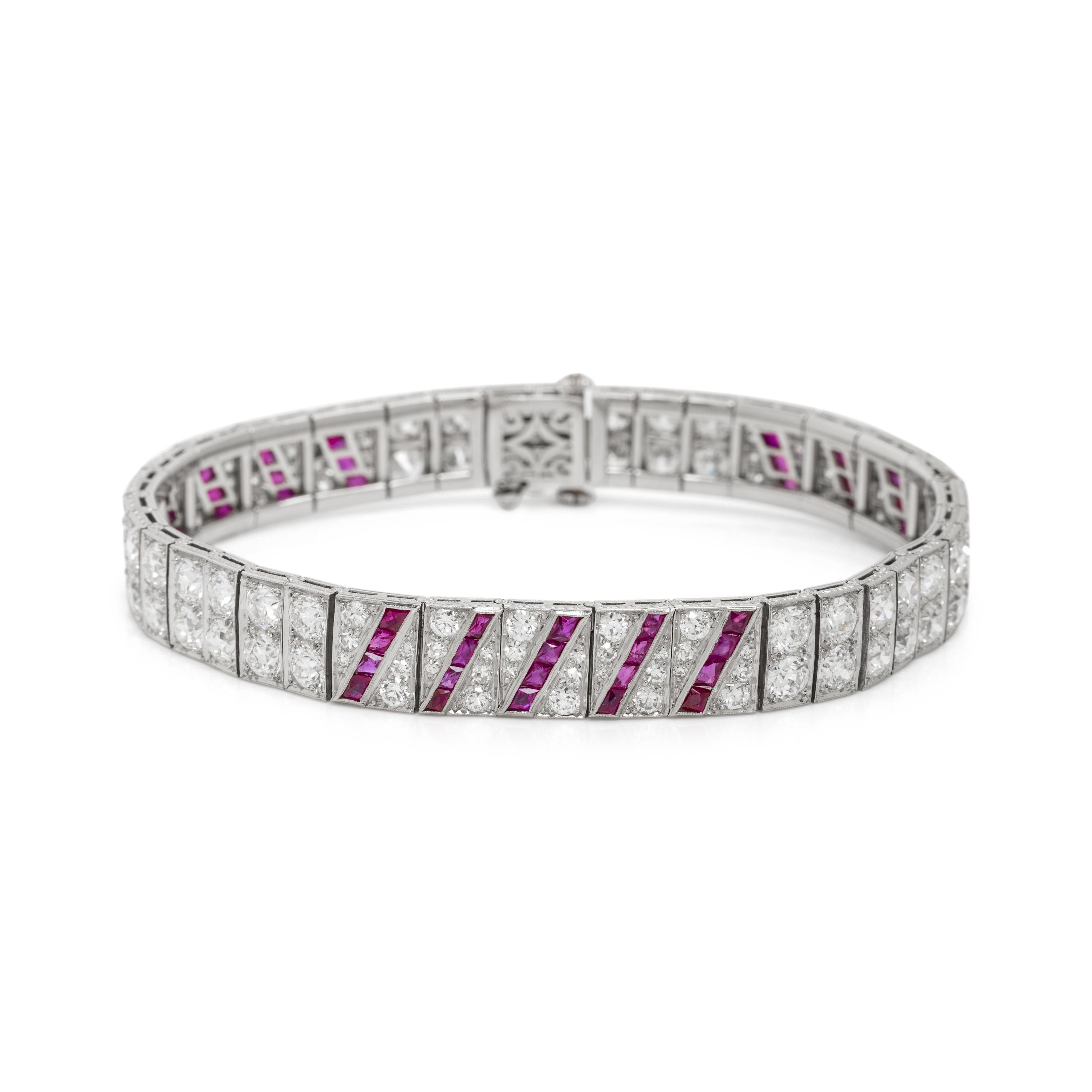 ART DECO, PLATINUM, DIAMOND AND RUBY BRACELET