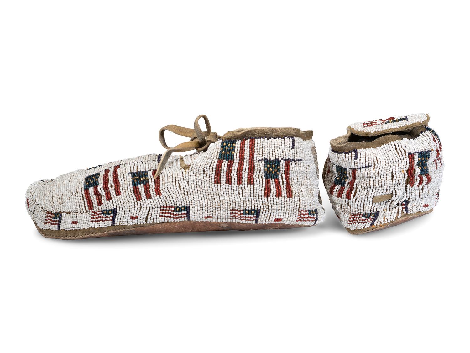 Sioux Beaded Hide Moccasins, with American Flags