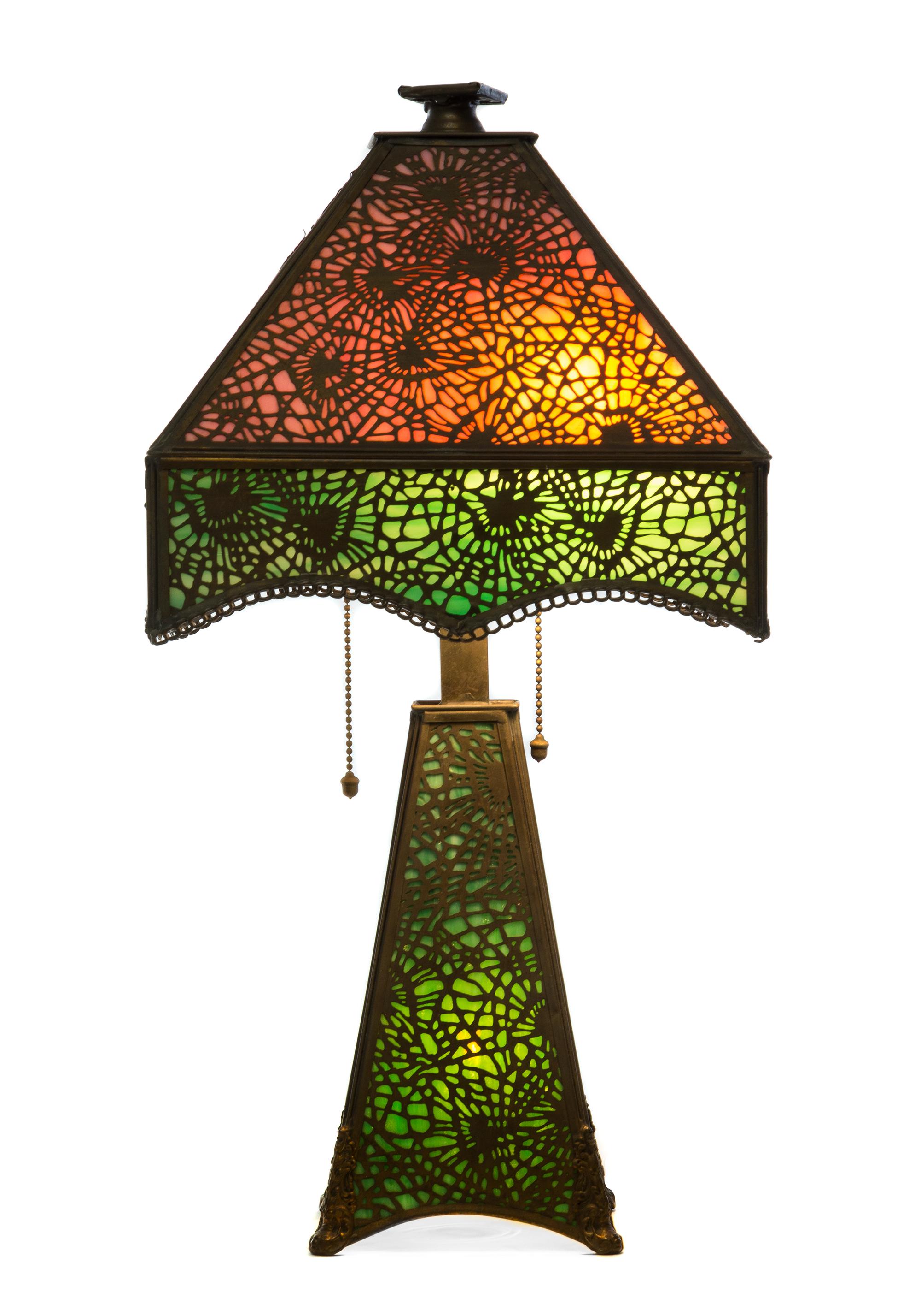 Riviere Studios, FIRST QUARTER 20TH CENTURY, a Pine Needle pattern overlay table lamp