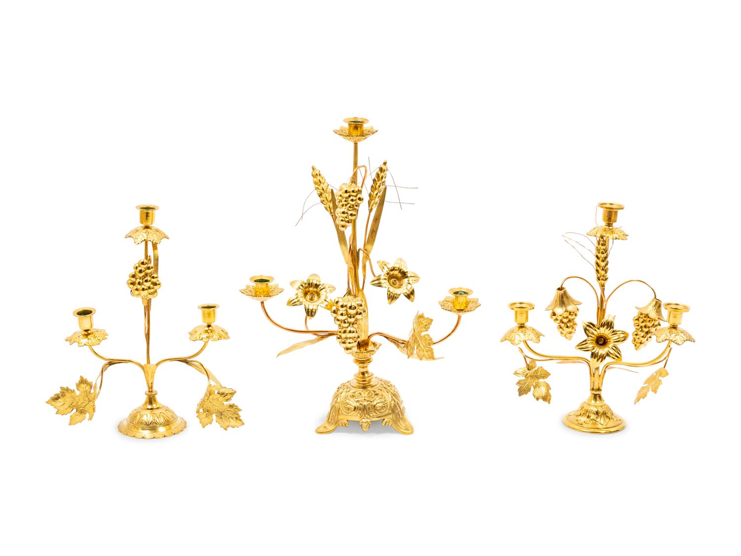A Group of Gilt Metal Floral Table Decorations