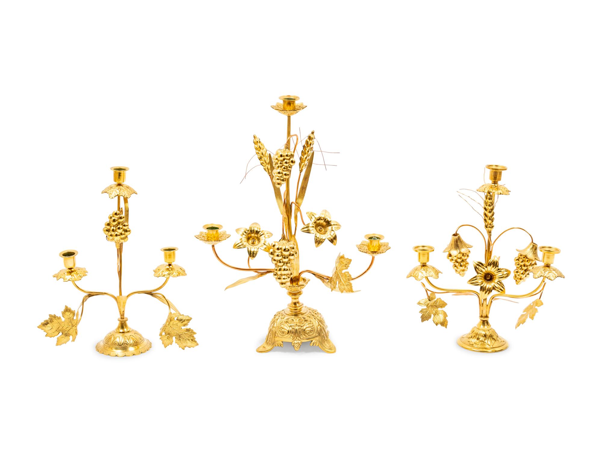 A Group of Gilt Metal Floral Table Decorations