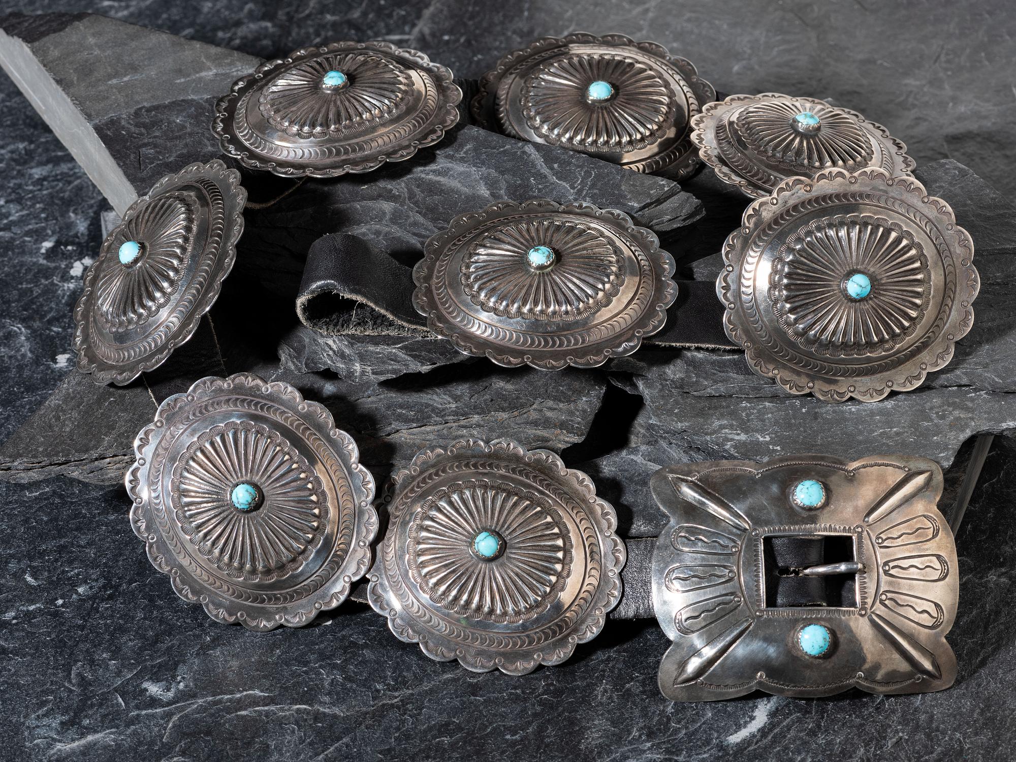 Navajo Silver and Turquoise Concha Belt