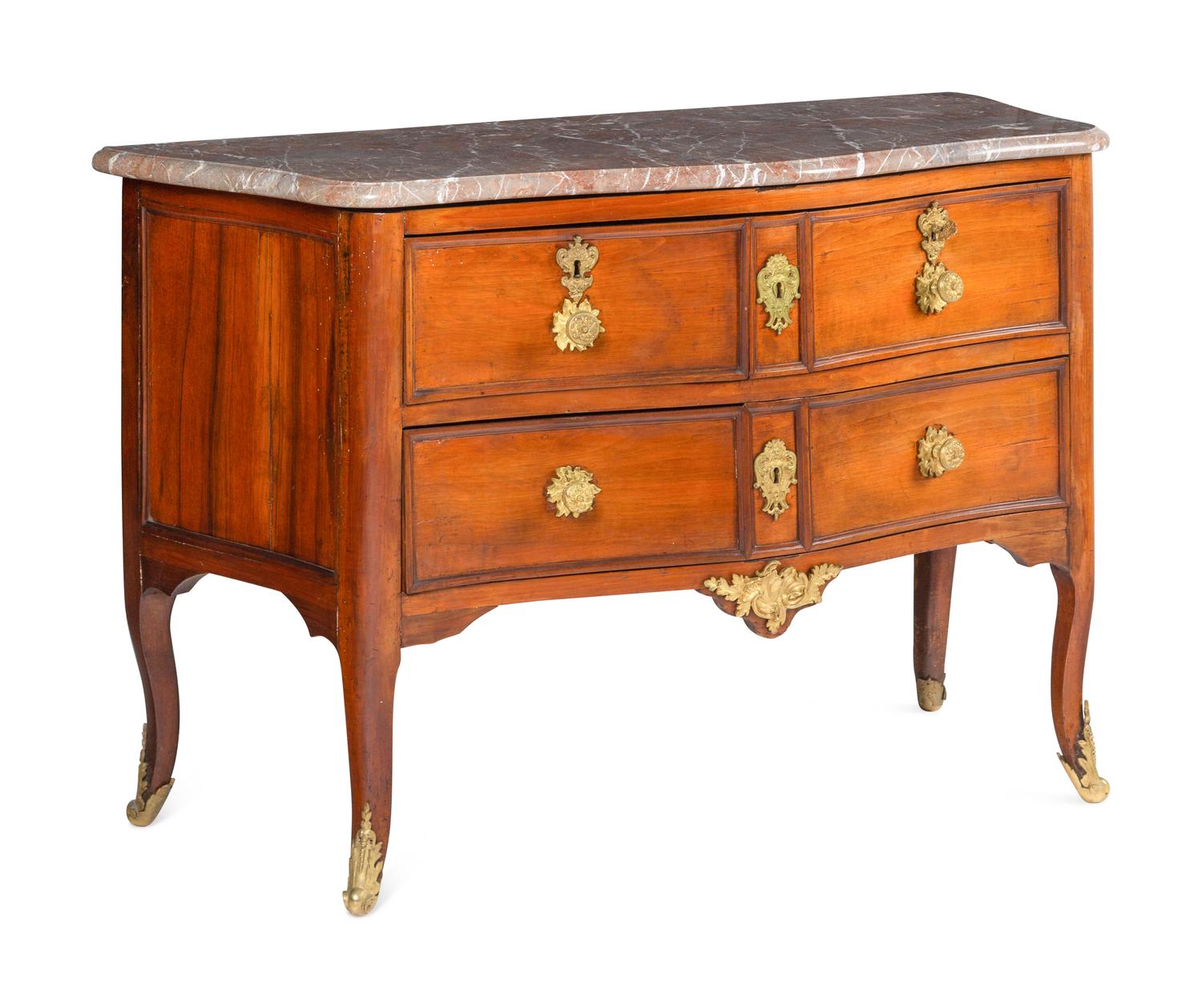 A Louis XV Gilt Bronze Mounted Marble-Top Commode