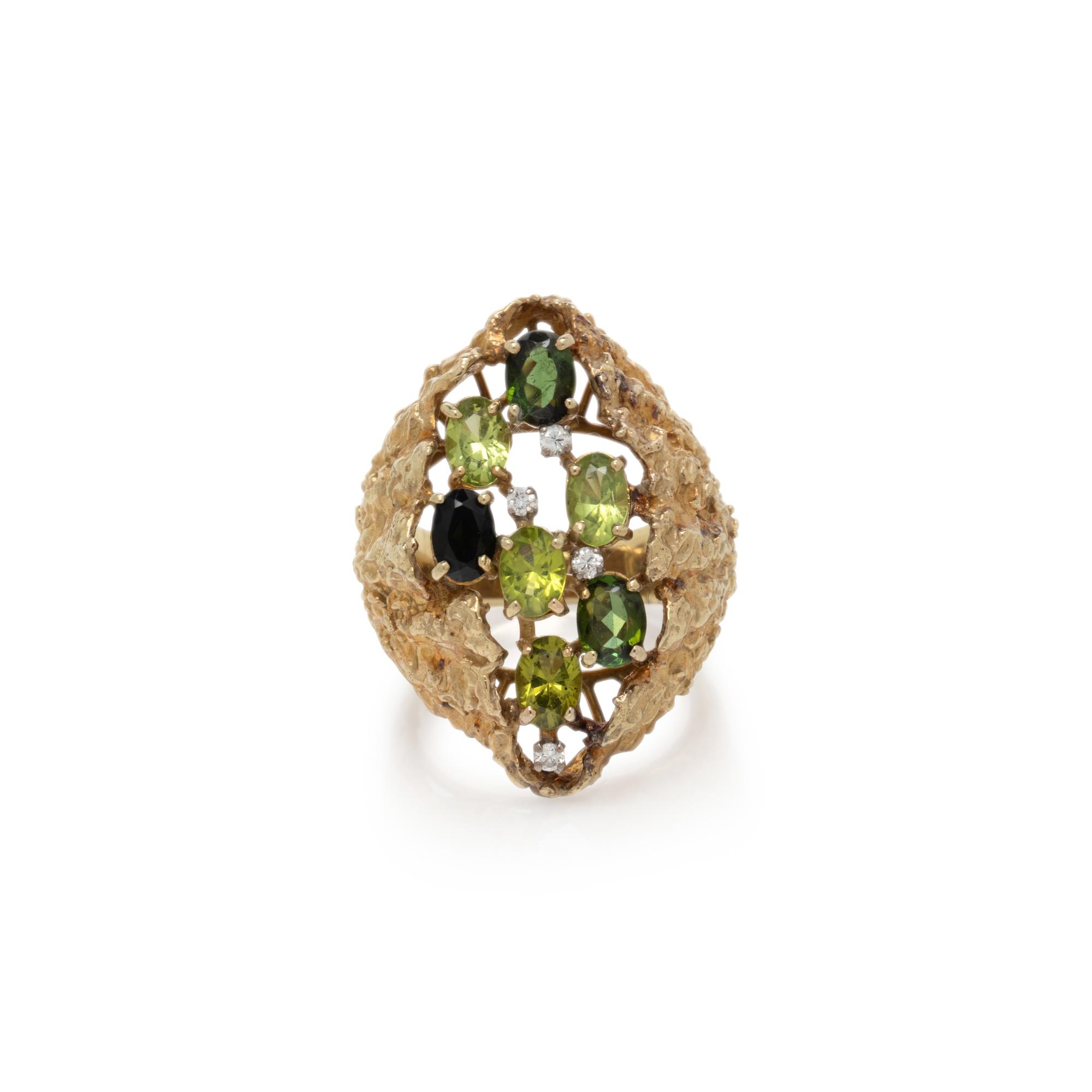 PERIDOT, GREEN TOURMALINE, AND DIAMOND RING