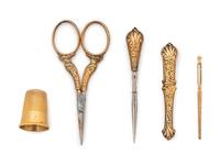 A French 18-Karat Yellow Gold 5-Piece Sewing Kit