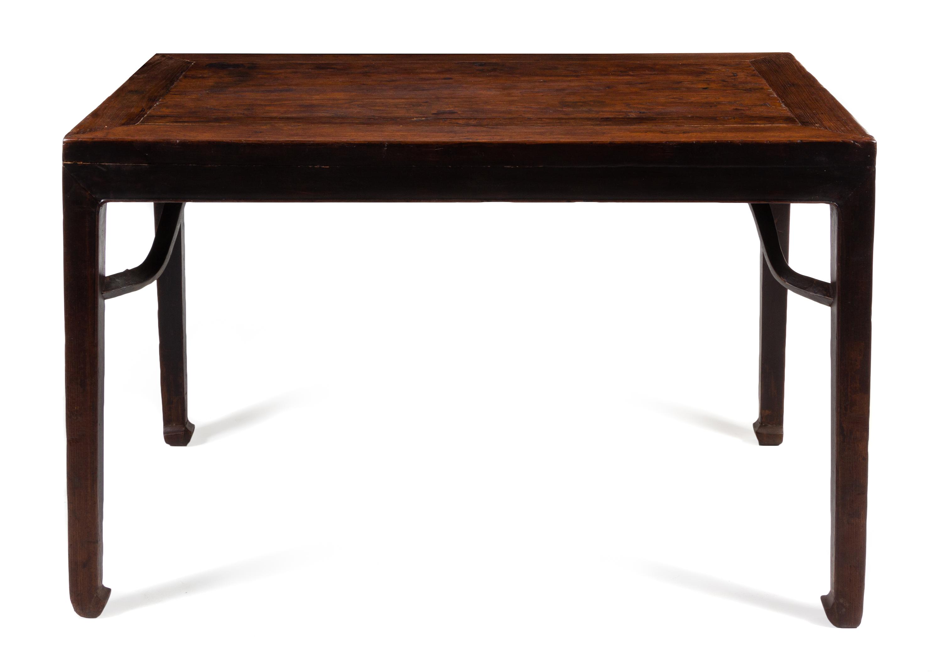 A Chinese Elmwood Rectangular Table, Shuzhuo Height 33 1/2 x width 53 x depth 30 1/2 inches. — QING DYNASTY (1644-1911)