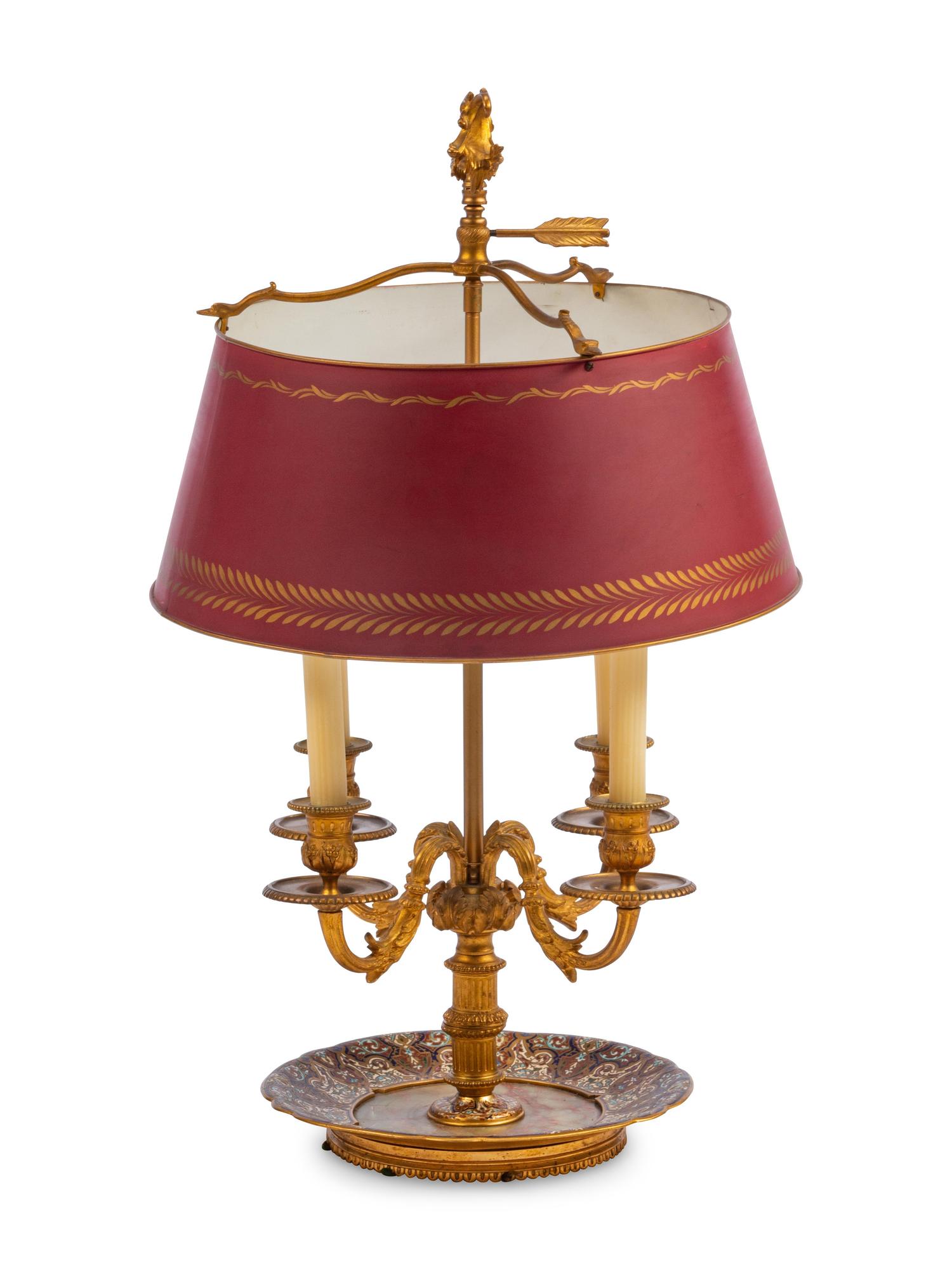 A Louis XVI Style Gilt Bronze and Champlevé Four-Light Bouillotte Lamp