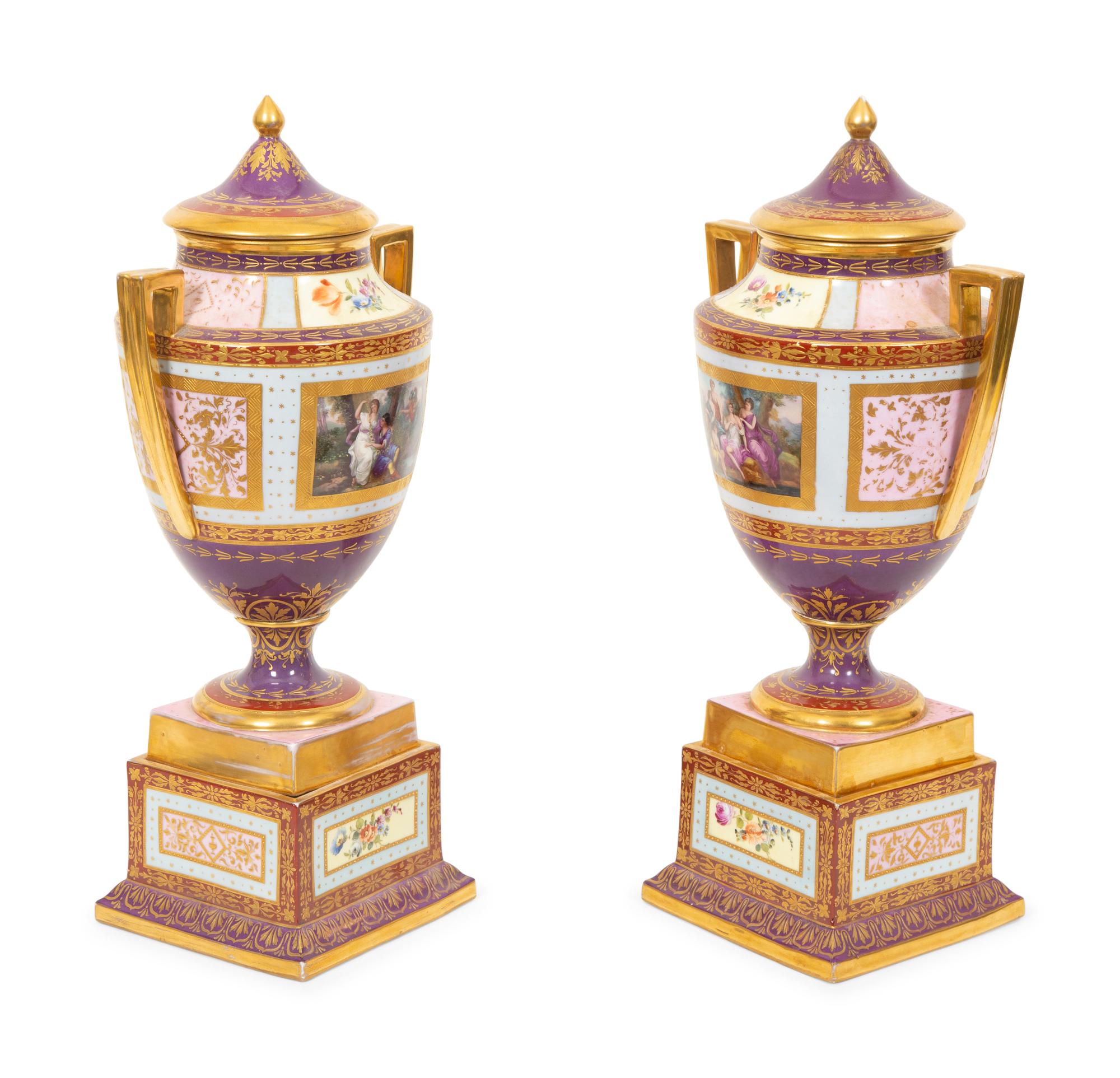 A Pair of Vienna Porcelain Urns and Covers