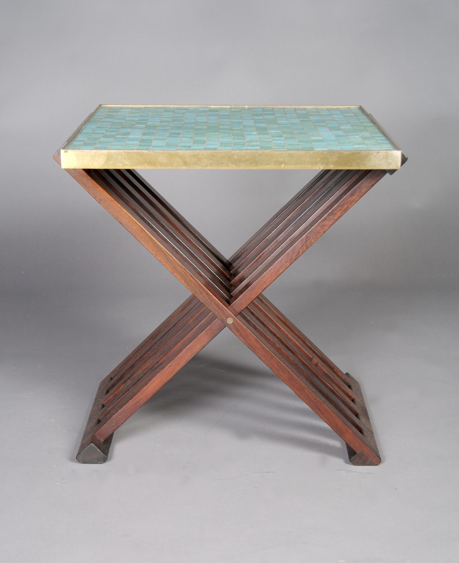 An American Glass Tiled Table, Edward Wormley for Dunbar, Height 21 3/4 x width 25 1/2 x depth 20 1/4 inches.