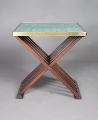 An American Glass Tiled Table, Edward Wormley for Dunbar, Height 21 3/4 x width 25 1/2 x depth 20 1/4 inches.