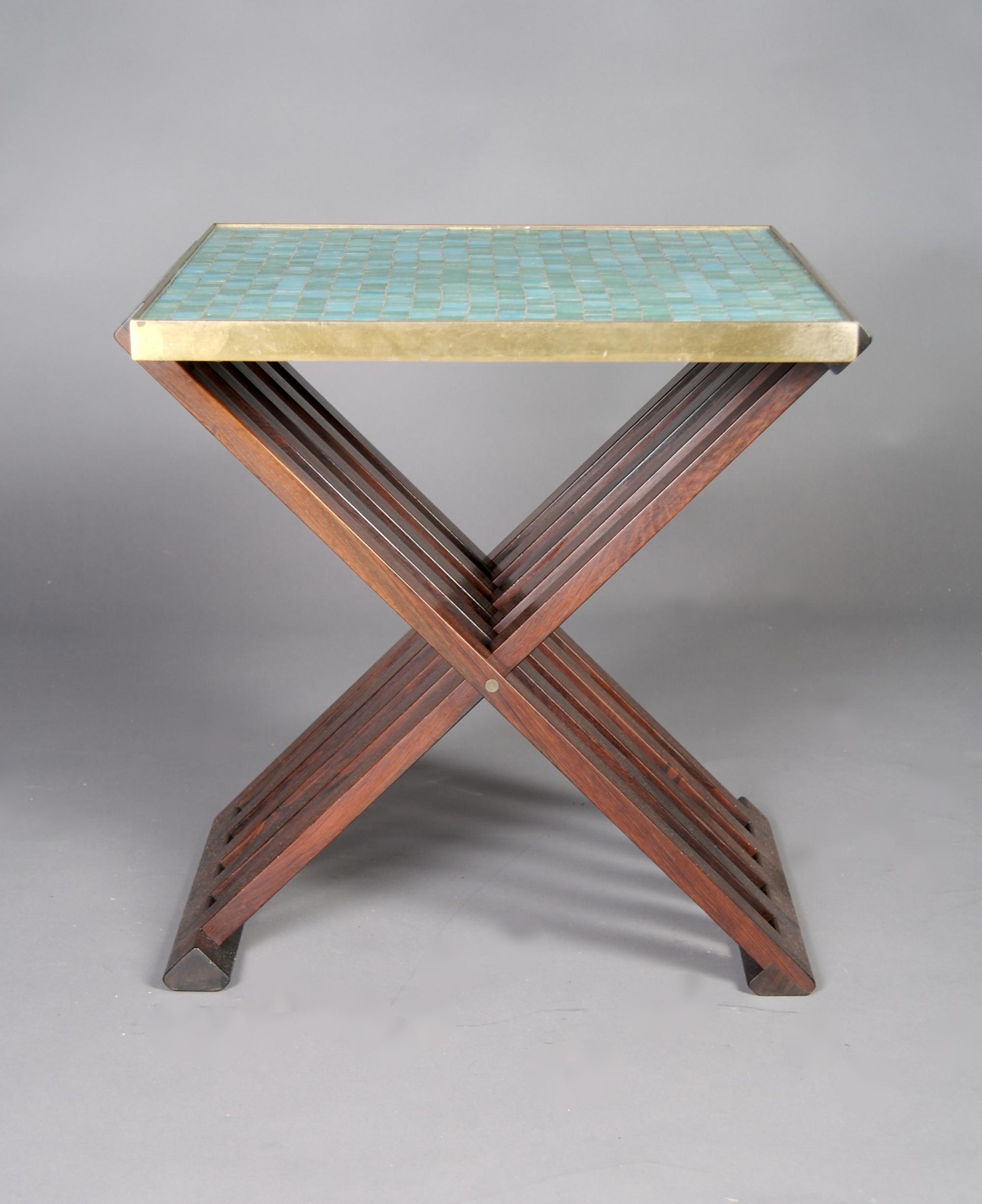 An American Glass Tiled Table, Edward Wormley for Dunbar, Height 21 3/4 x width 25 1/2 x depth 20 1/4 inches.