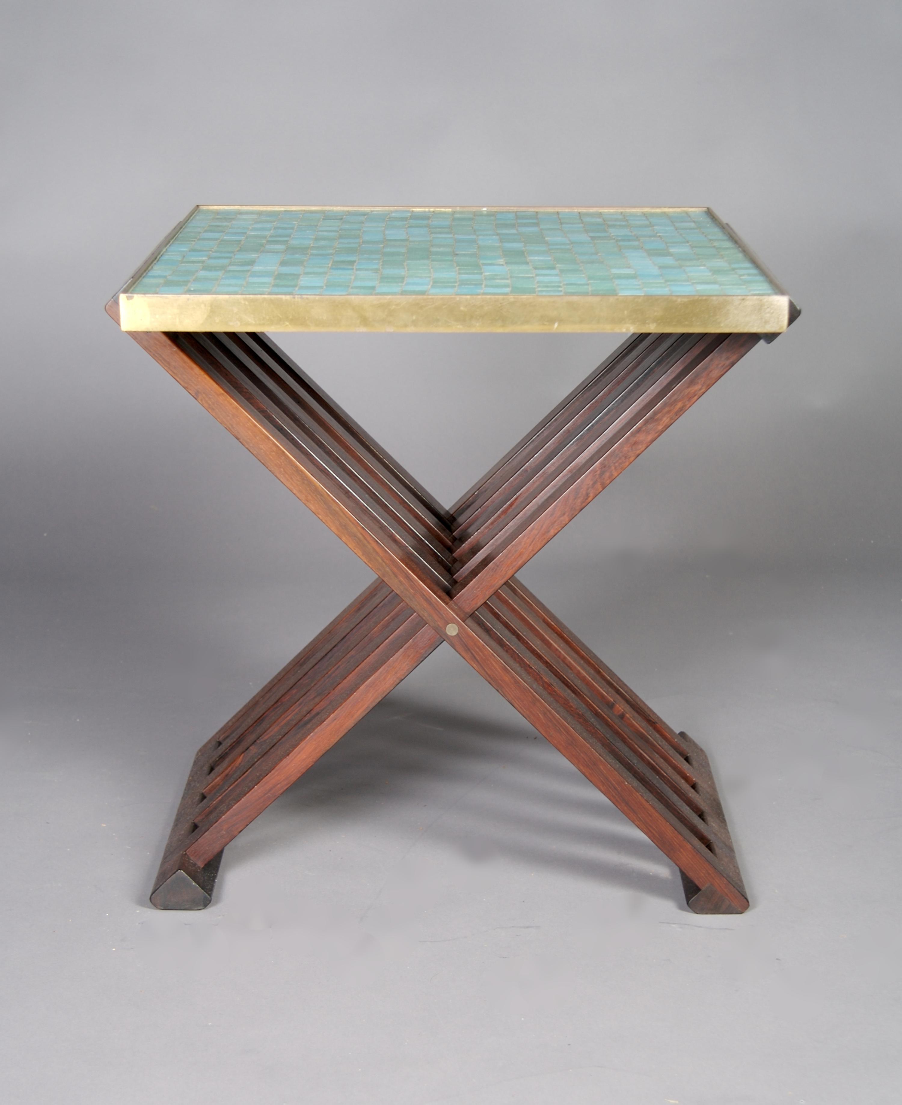 An American Glass Tiled Table, Edward Wormley for Dunbar, Height 21 3/4 x width 25 1/2 x depth 20 1/4 inches.