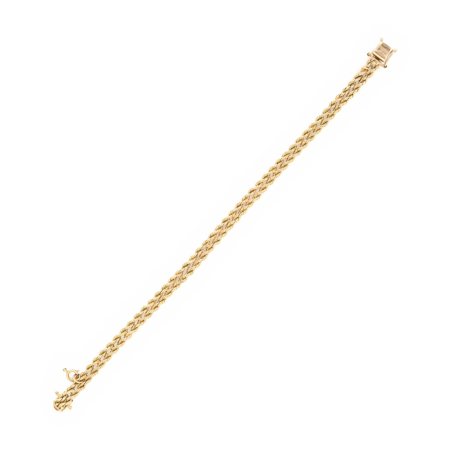Two Yellow Gold Double Strand Rope Link Bracelets
