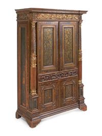 A Continental Painted and Parcel Gilt Secretary Cabinet