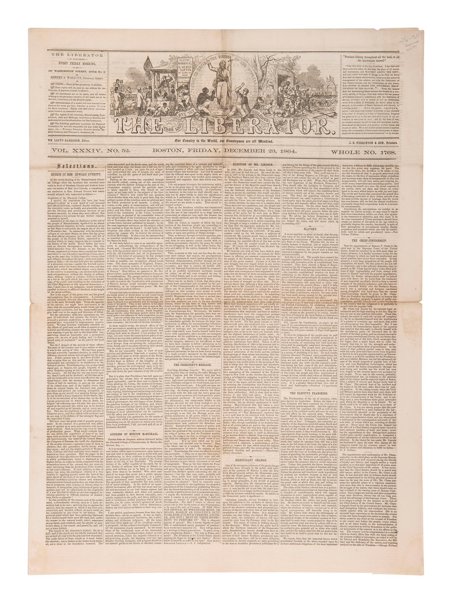 [ABOLITION] Sojourner Truth's account of meeting Lincoln featured in The Liberator . 23 Dec. 1864.