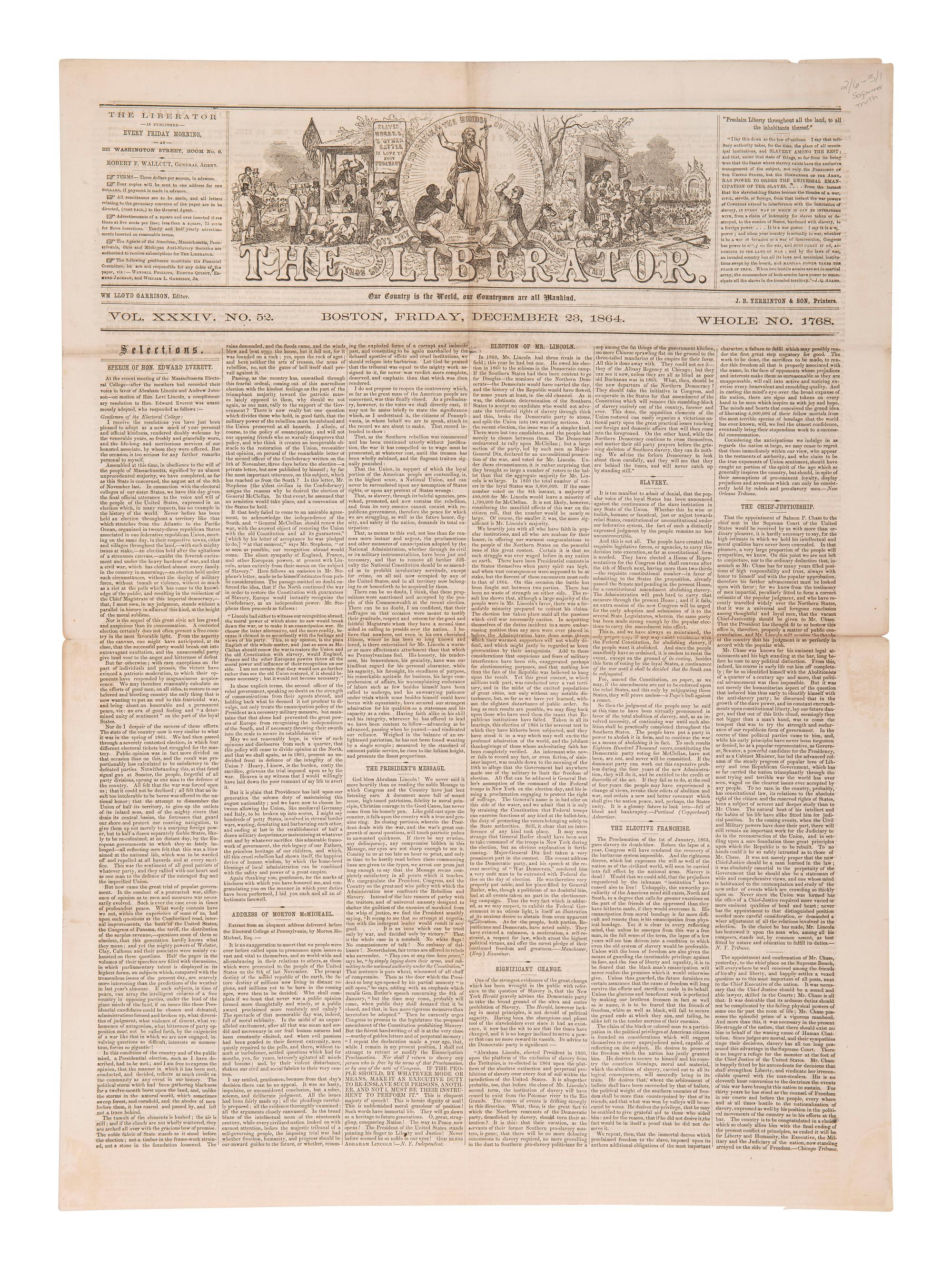 [ABOLITION] Sojourner Truth's account of meeting Lincoln featured in The Liberator . 23 Dec. 1864.